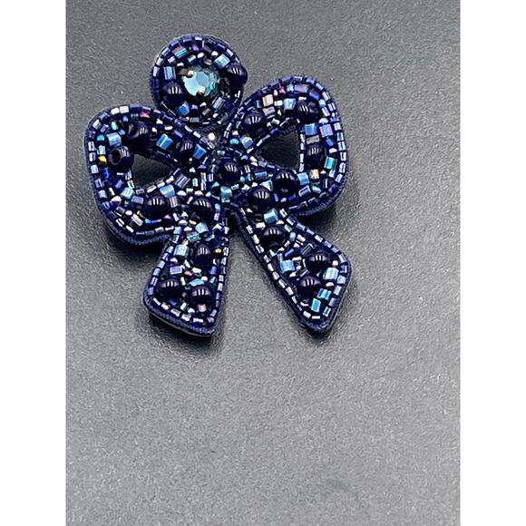 Mignonne Gavigan Lorraine Blue Beaded Leather‎ Back Bow Earrings *Single - Picture 4 of 7